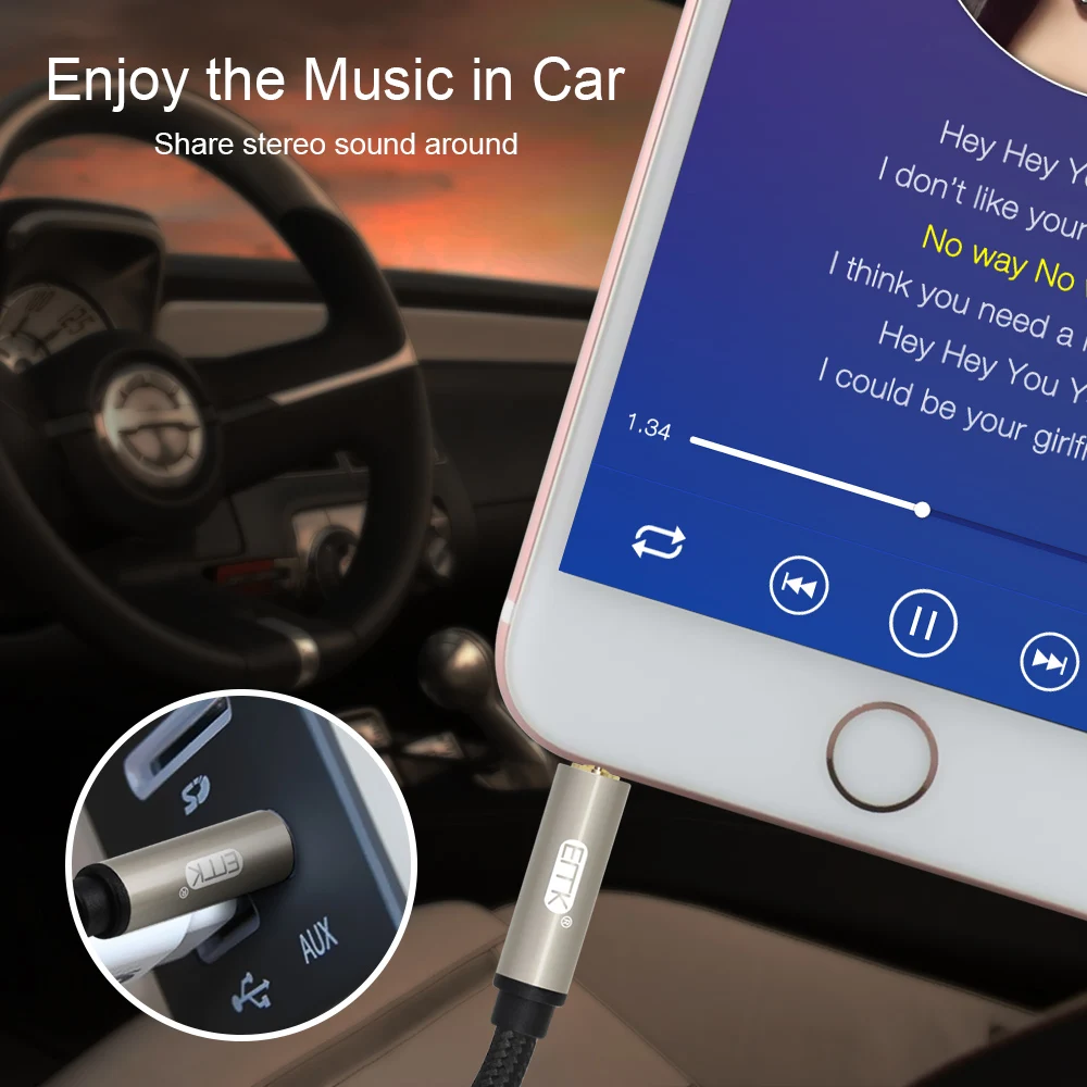 EMK 3.5 Jack Audio Cable Jack 3.5mm Car Aux Cable for iPod Huawei p20 lite Headphones Speaker MP3 3.5 mm jack AUX Cord Cable