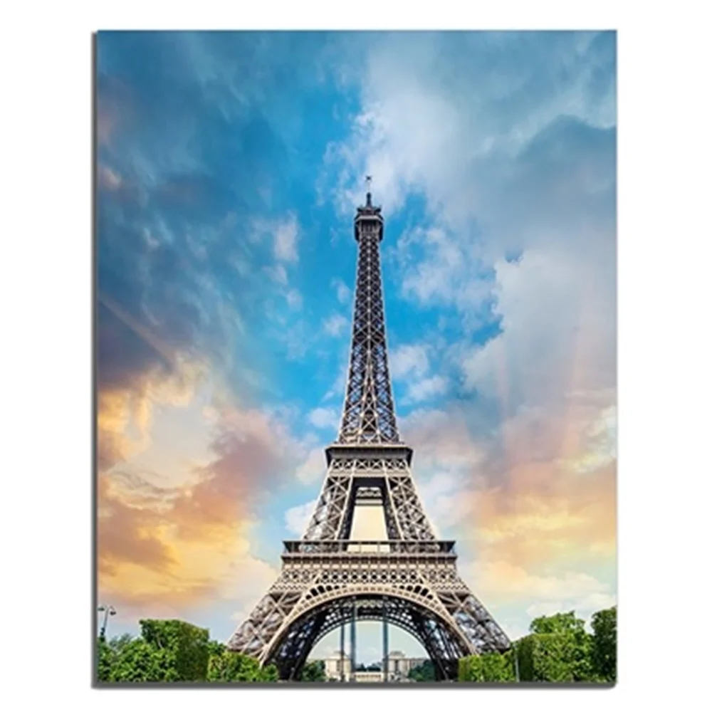 

Paris Tower City Scenery Green Trees Sky Abstract Canvas Oil Painting Wall Art For Home Living Room Bedroom Decoration No Frame