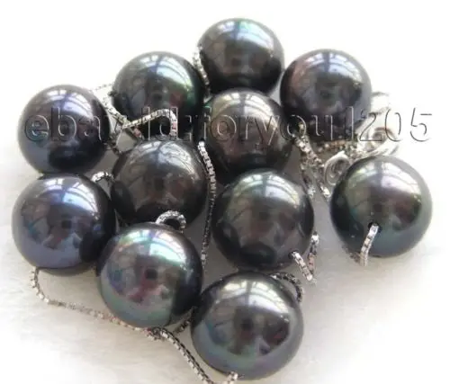 

Natural 11mm Round Black Pearl Necklace 925silver Chain^^^@^Noble style Natural Fine jewe FREE SHIPPING