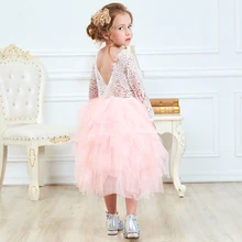 Вечерние кружевные платья с длинными рукавами для девочек; повседневное детское платье для выпускного вечера; бальное платье принцессы; костюм для девочек