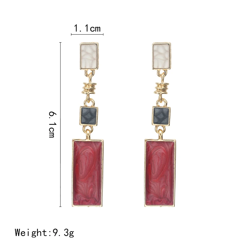 Korean Style Simple Design Earrings For Women Girls Red Stone Dangle Earrings Geometric Earrings Trendy Temperament Pendientes