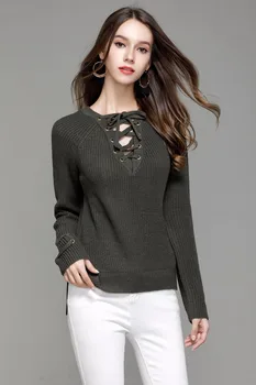 

Korean Fashion Autumn Winter Women Sweaters and Pullovers V Neck Long Sleeve Knitted Sueter Mujer Invierno Split Sweater