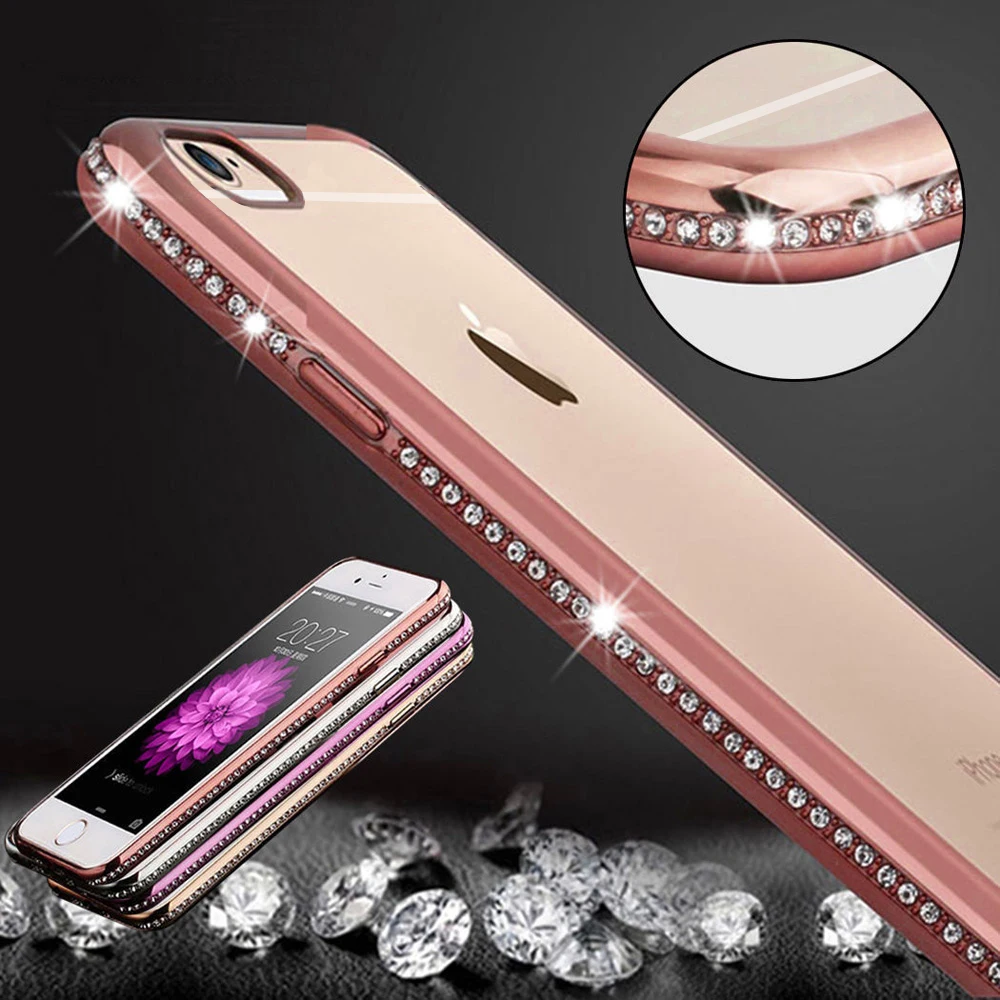 Роскошное украшение Бриллиантовая рамка Прозрачный ТПУ чехол для Iphone 6 6S 4 7/плюс 5