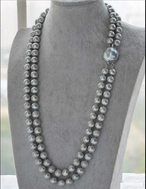 

HOT DOUBLE STRANDS 9-10MM AAA GENUINE SOUTH SEA GRAY PEARL NECKLACE 20 INCH r a(5.18)