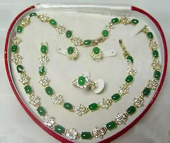 

LHX54016>>Beautiful Popular jewelry Green Jade Necklace Bracelet Ring Earring Set