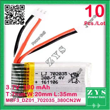 

Safety Packing (Level4) 10pcs. 3.7V lithium Polymer battery 702035 072035 380mah for UAV UAS Drone Zone mini drone fpv 7x20x35mm