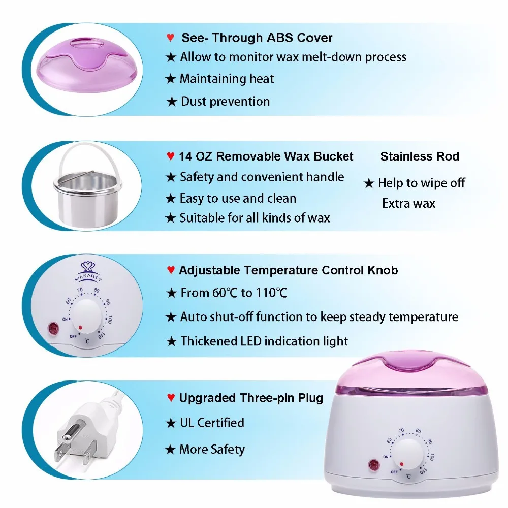 Электрический горячий набор для подогрева воска, безопасный нагреватель с постоянной температурой, машина+ жесткие восковые бобы 100 г+ 2 шт восковые аппликаторы, палочки