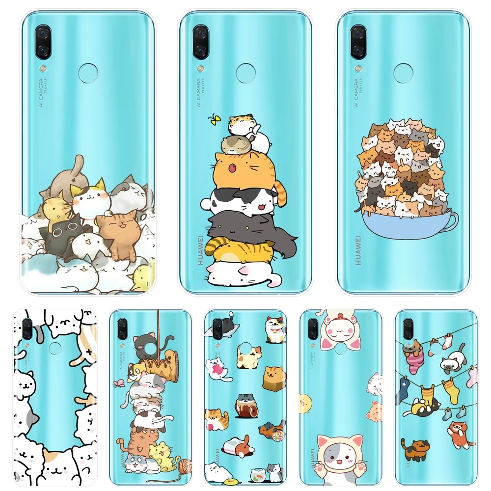 Задняя крышка Kawaii Cat Japan для Huawei Nova 2i 3 3I 3E 2 Lite Plus мягкий силиконовый чехол Smart 2017