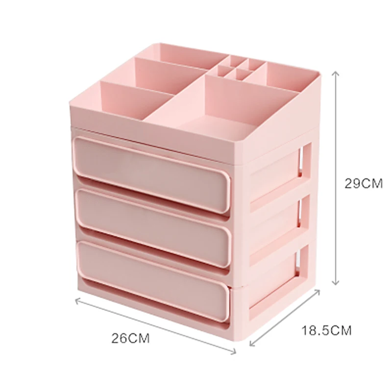 DIY Multi-layer Plastic Container Box For Makeup Drawers Cosmetic Storage Box Jewelry Make Up Organizer Case Office Boxes - Color: Pink 4-layers