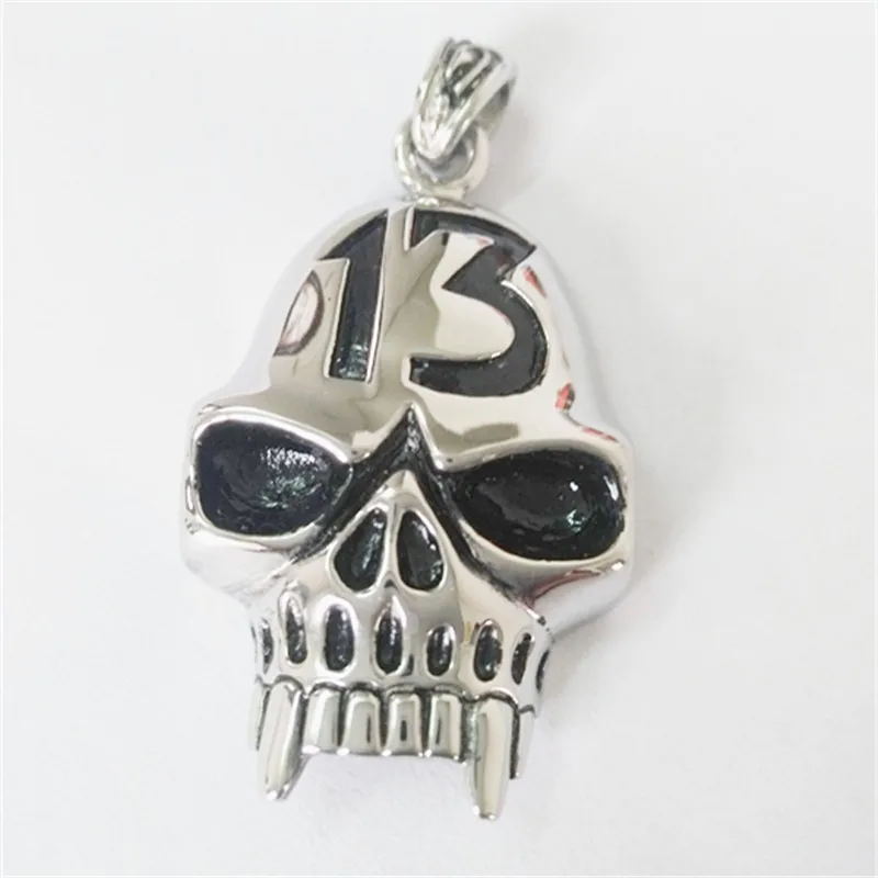 

Cool Men's Lucky 13 Skull Gothic Biker Stainless Steel Pendant Necklace Chain