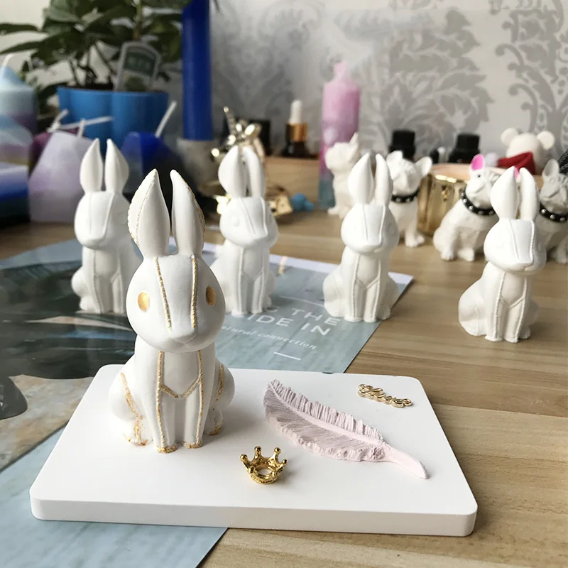 

3D Rabbit Gypsum Ornament Cute Rabbit Silicone Mold DIY Aroma Gypsum Silicon Mould For Car Decoration Plaster Molds