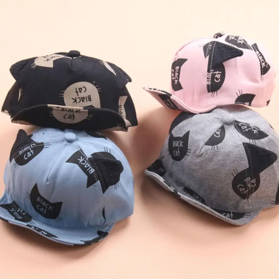 

2019 New Baby Hat with Ears Beard Stars Animal Cat Cartoon Kids Baseball Hat Summer Baby Boy Sun Hats Cotton Caps Girls Visors