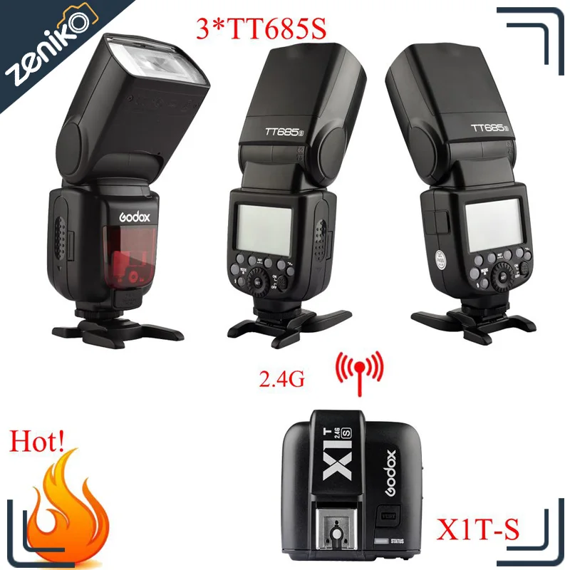

Free DHL ! 3X Godox TT685S 2.4G HSS TTL GN60 Flash Speedlite + X1S TTL Transmitter kit for Sony