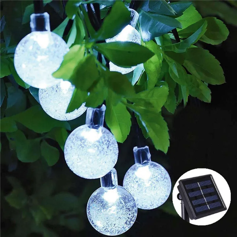 

New 50 LEDS 10M White Solar Lamp Crystal Ball LED String Lights Waterproof Fairy Garland For Outdoor Garden Xmas Wedding