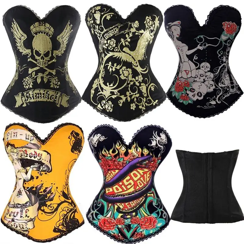 Hot Sale Corset Top Punk Sexy Corset Bustier Skull Corsets Fashion Corselet Women Halloween Party Club Wear Tops Cincher S-2XL Hot Sale Corset Top Punk Sexy Corset Bustier Skull Corsets Fashion Corselet Women Halloween Party Club Wear Tops Cincher S-2XL