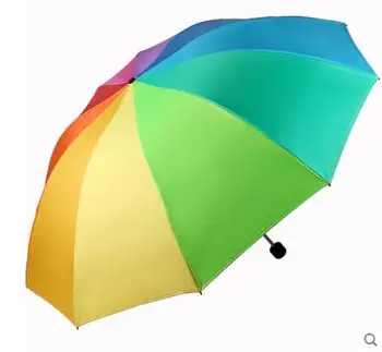 

Black plastic sunscreen sun umbrella UV protection rainbow colorful tri-fold increase reinforcement double umbrella