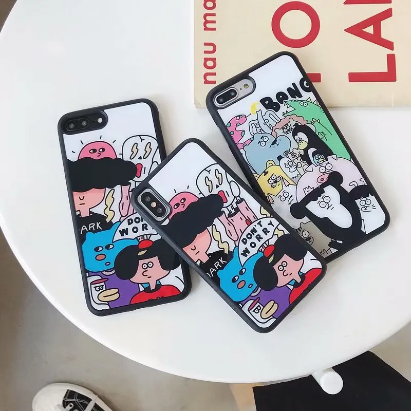Hazy beauty For iPhone 7 Case Luxury Cartoon Pattern Silicone Glass Hard Phone Cases iphone X 6 6s 8 plus Back Cover Coque |