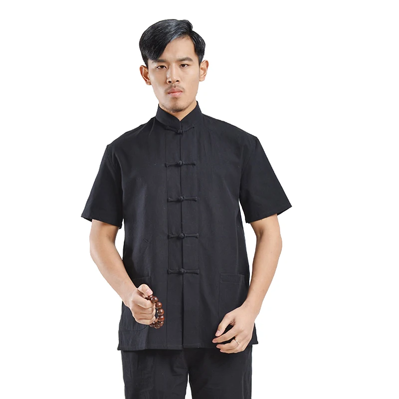 

Short Sleeve 100%Cotton Traditional Chinese Clothes Tang Suit Top Kung Fu Tai Chi Uniform Summer New Shirt Blouse for Men