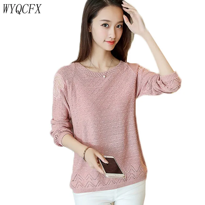 

Spring Autumn Hollow Out Women 2019 Knit High Elastic Jumper Female Sweaters And Pullovers Long Sleeve O-Neck Tops Pull Femme
