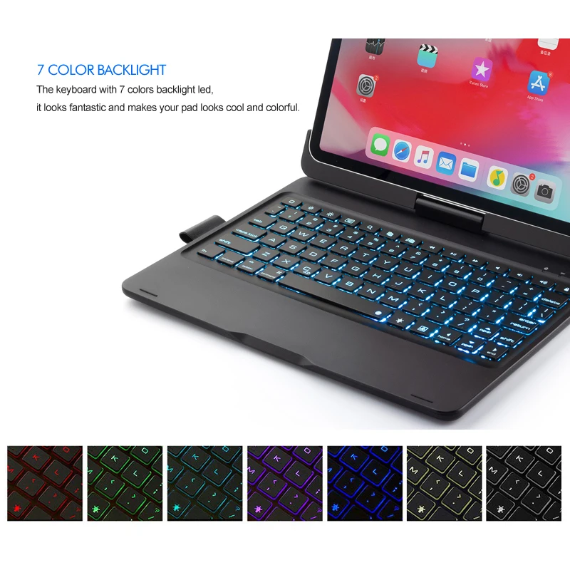 Чехол с клавиатурой для iPad Pro 11 дюймов 2020 2nd Gen /2018 1st 360 вращения и 7 Цвет подсветкой