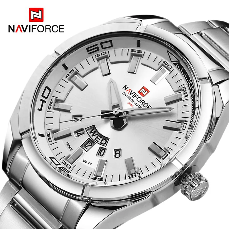 NAVIFORCE 2019 Новый Топ Марка Для мужчин часы полное Сталь Водонепроницаемый