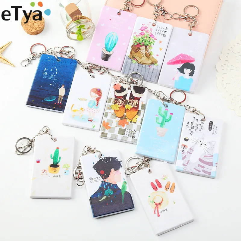 

eTya Cartoon PVC Credit Card Holder With Keyring Set Student ID Black Bus Card Cover Wallet Bag Case Girl Gifts