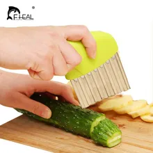 FHEAL нержавеющая сталь овощей волнообразный резак измельчитель для картофеля резак для моркови морщинистый картофель фри делая нож кухонные инструменты