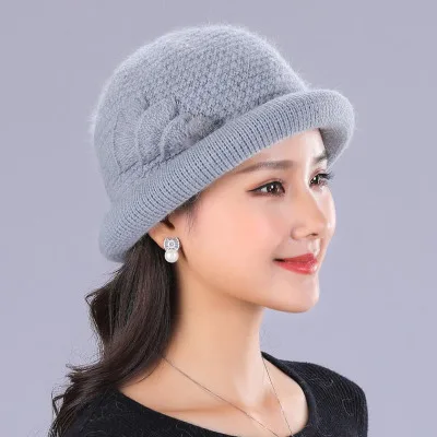 Ymsaid комплект из 2 предметов, новая зимняя шапка с кроличьим мехом и шарф для женщин, толстые шапки, женские зимние повседневные однотонные вязаные шапки - Цвет: gray hat