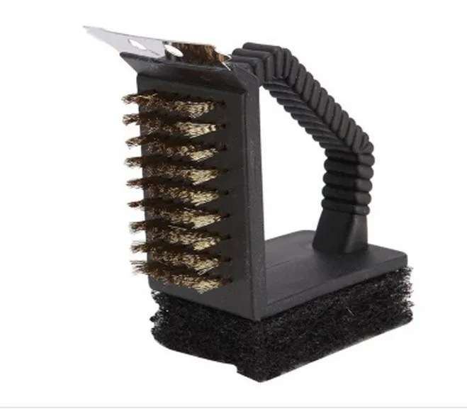 

1PC BBQ triple grill brush copper steel cleaning brushes barbeque cleaner barbacoa churrasco cozinha necessaire OK 0395