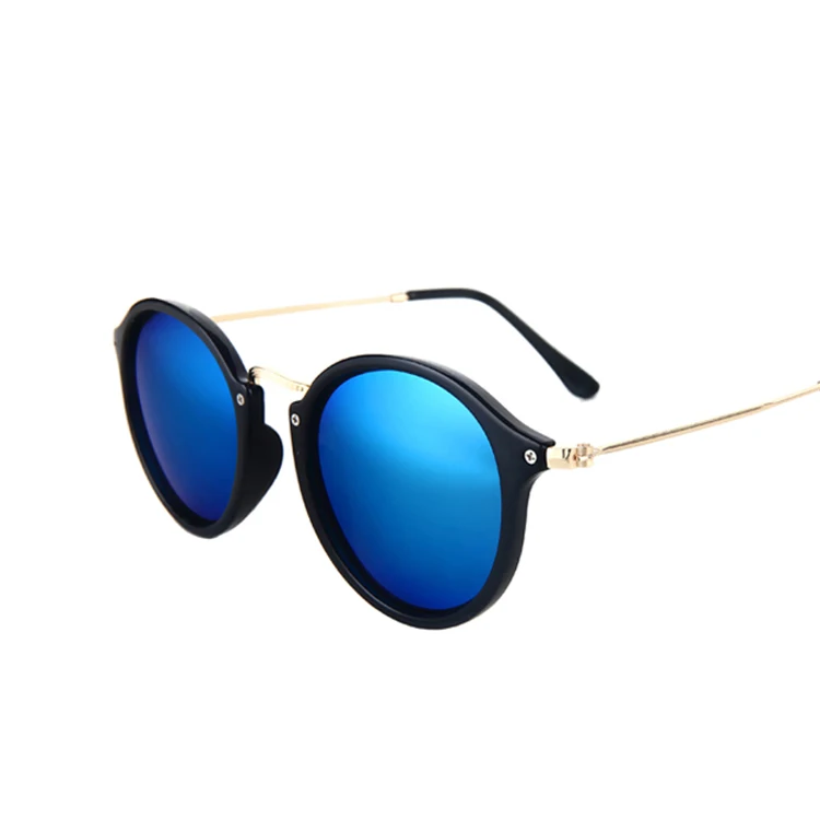 Черные солнцезащитные очки для женщин, фирменный дизайн, винтажные зеркальные солнцезащитные очки для женщин, круглые Винтажные Солнцезащитные очки для женщин Oculos De Sol - Цвет линз: Blue