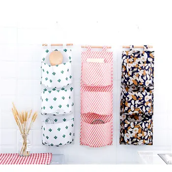 

Printed Style Storage Bag Multifunction Cosmetic Organizer Oxford Cloth Storage Box 3 Pockets Wardrobe Wall Pouch Toys Container