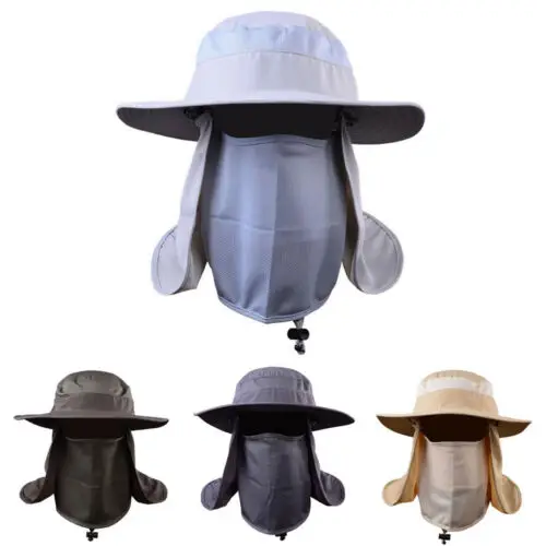 Men Women Fishing Outdoor Hat Sun Protection Neck Face Flap Cap Wide Brim Nylon
