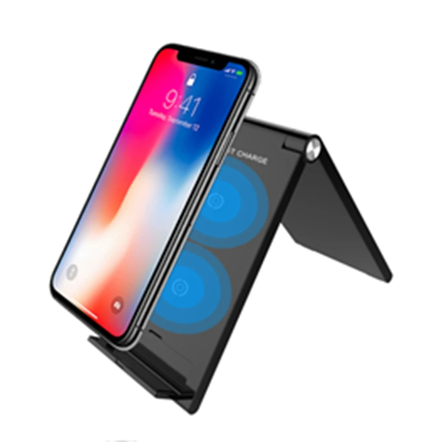 

Dual-Coil Vertical Wireless Fast Charger for iPhone 8 X Plus Standable Foldable Holder Stand For Samsung Galaxy Phones
