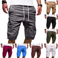 Мужские шорты, Летние повседневные спортивные штаны, мужские хлопковые дышащие эластичные однотонные бандажные шорты с несколькими карманами, рабочие шорты L0712