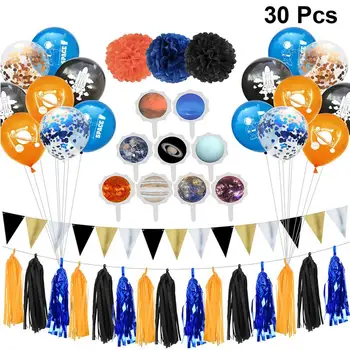 

30pcs Balloons Set Latex Astronaut Pattern Solar System Planet Cake Topper Balloons Banner For Baby Shower Birthday Party Decor