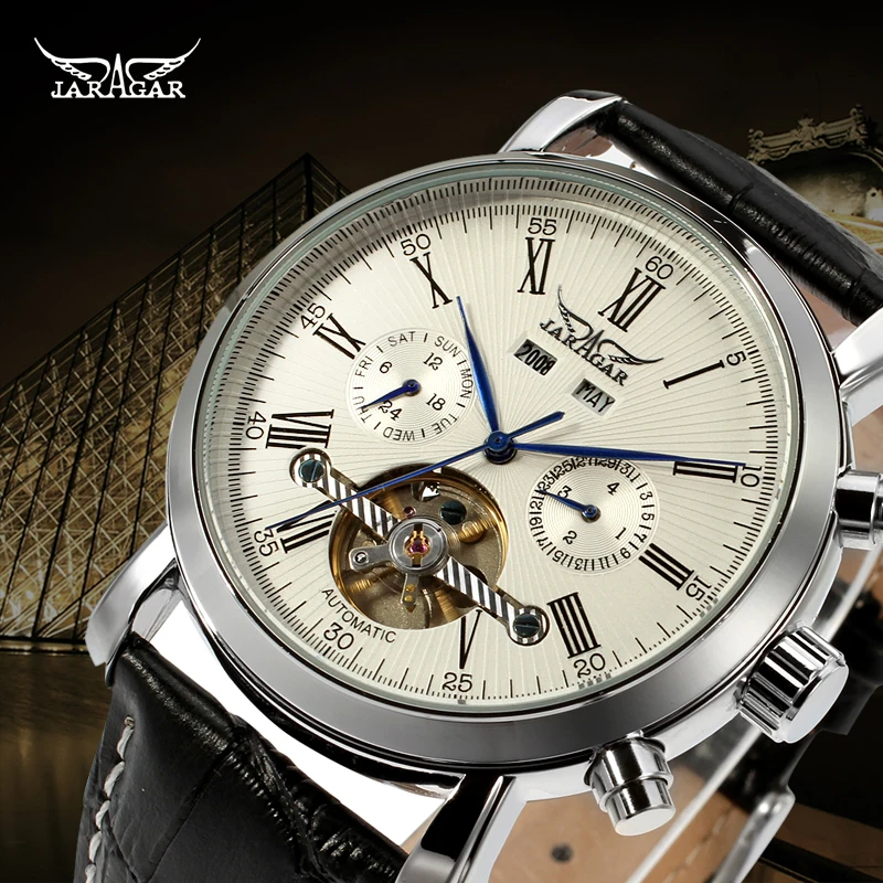 

Casual Autoamtic Tourbillon Steampunk Transparent Genuine Leather Wristwatch Color White with original box