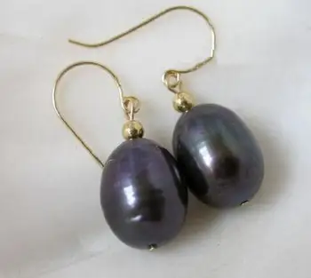 

natural AAA+ south sea black 12-14mm pearl dangle earring