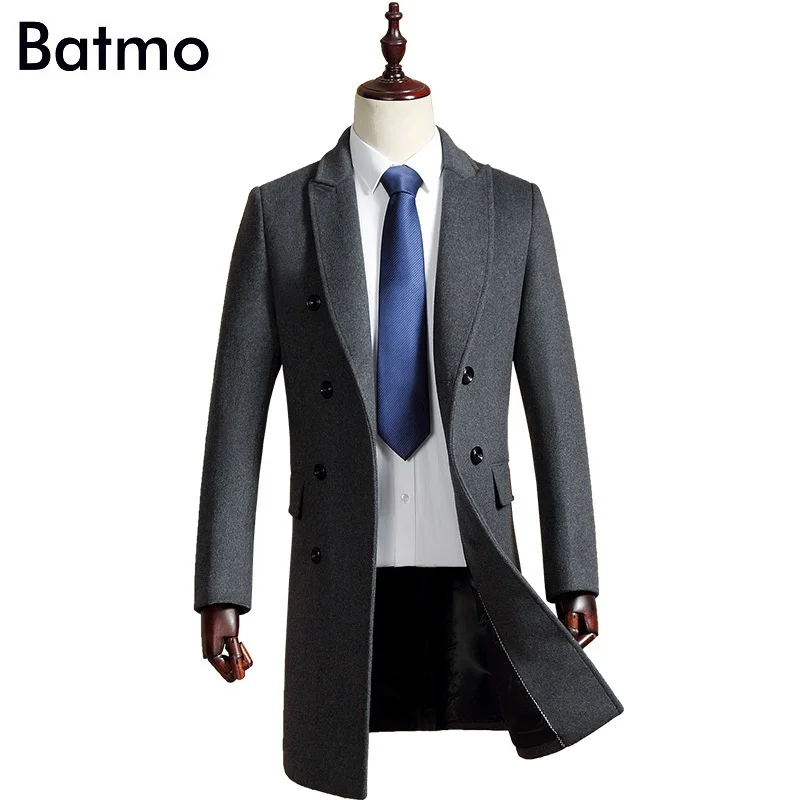 Batmo Новое поступление зимняя высококачественная шерстяная повседневная мужская куртка, Мужская зимняя куртка, Длинные мужские парки 1721 - Цвет: GRAY