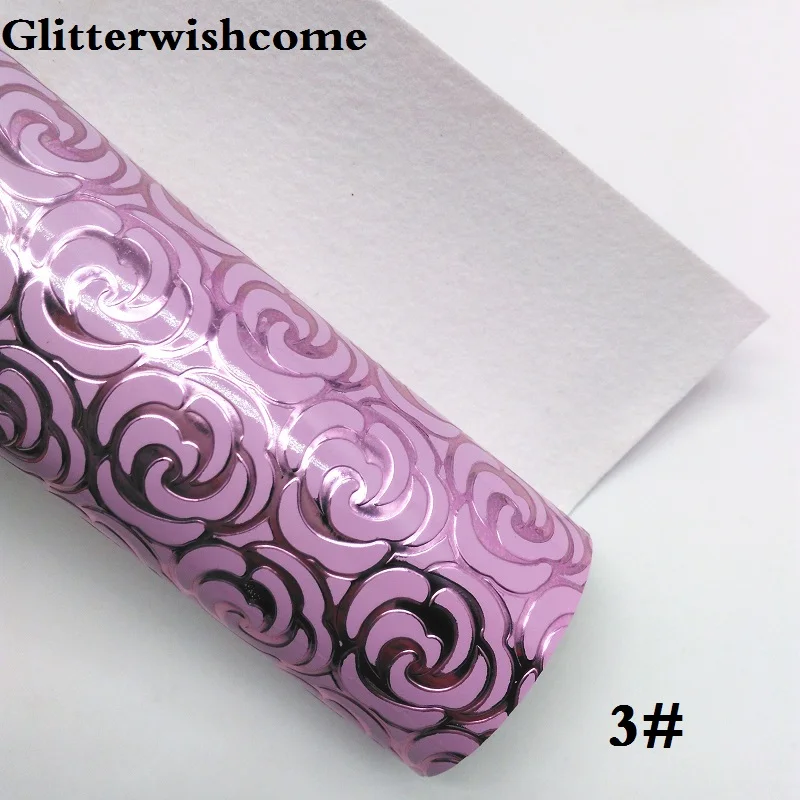 Glitterwishcome 21X29 см A4 размер винил для бантов тиснение розы цветы кожа Fabirc искусственная кожа листы для бантов, GM167A - Цвет: 3
