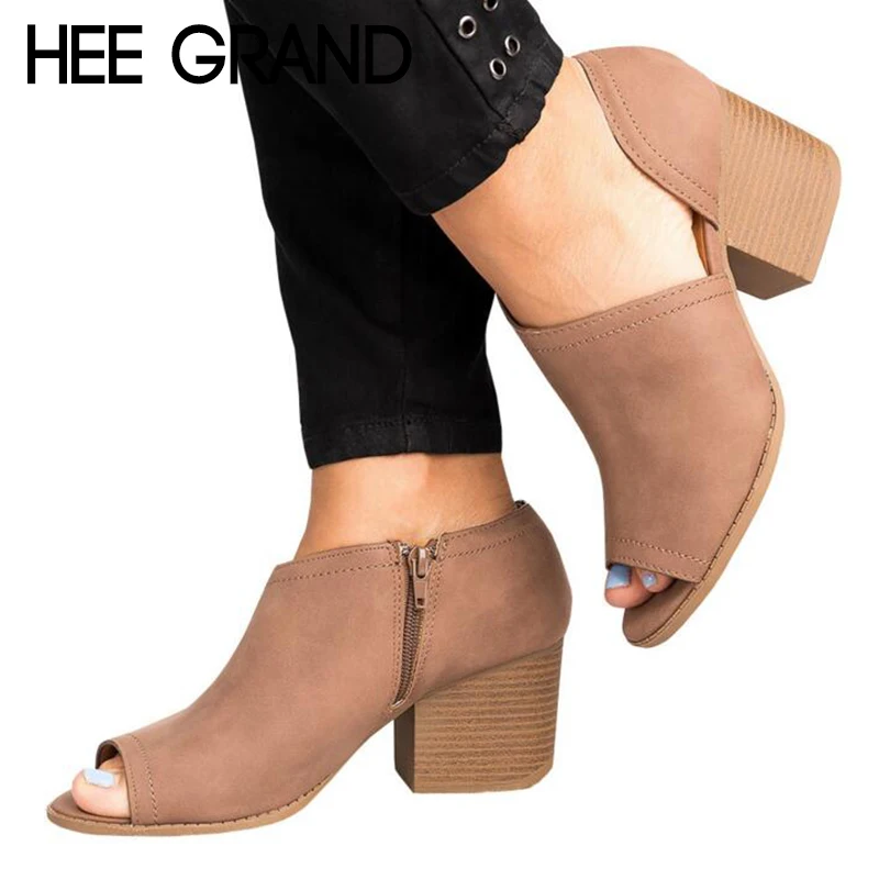 

HEE GRAND 2018 New Arrive Large Size Europe States Fish Mouth Shoes Medium Height Heel Women's Shoes with Zipper WXG530