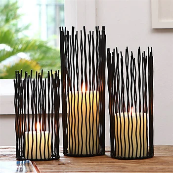 

Black Bohemian Style Metal Desk Stand Candle Holders Wedding Candlestick Morocco Tealight Holder Home Decoration