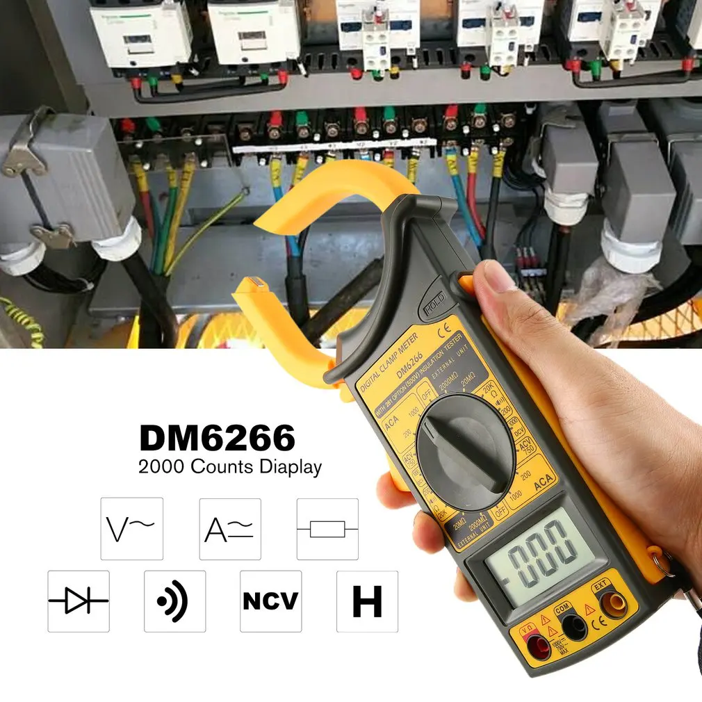 DM6266 2000 отсчетов цифровой клещи цифровой амперметр AC/DC Напряжение Ток Сопротивление тестера Диод Непрерывность тест NCV