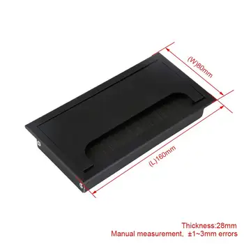 

16cm Black Aluminum Alloy Table Desk Rectangle Wire Cable Grommet Hole Cover Outlet Port with Black Brush