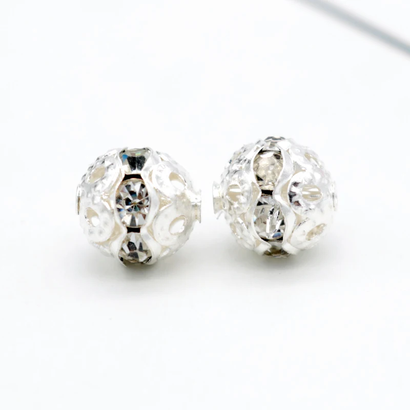 

8mm 10mm White Crystal Rhinestone Rondelle Spacer Crystal Plated mental 100pcs for DIY Jewelry Craft Bracelet necklace Accessary