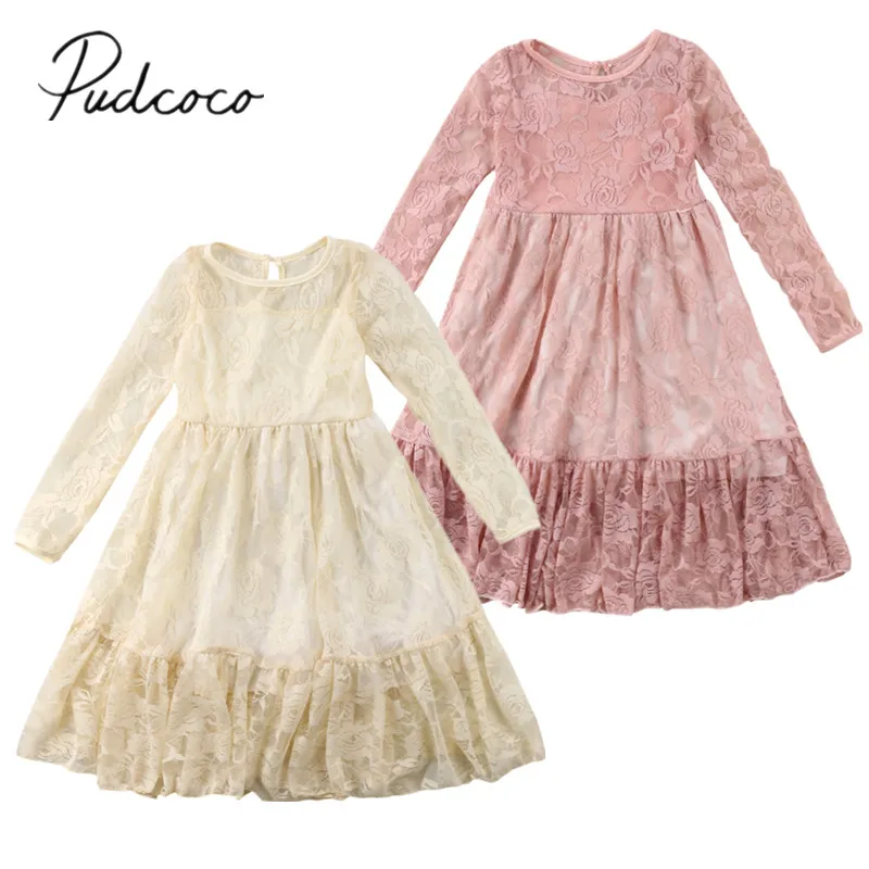 

2018 Brand New Princess Toddler Infant Child Kids Girl Lace Dress Long Sleeve Wedding Party Pageant Dress Fairy Longuette 2-7T