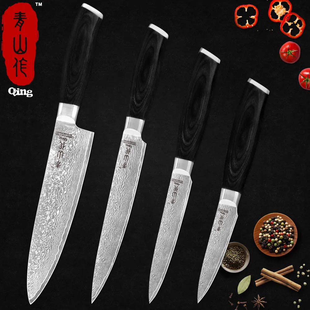 

QING Kitchen Knife Chef Knives Accessories Japanese High Carbon Damascus Steel Vegetable Chef Slicing Utility Fruit Cooking Tool