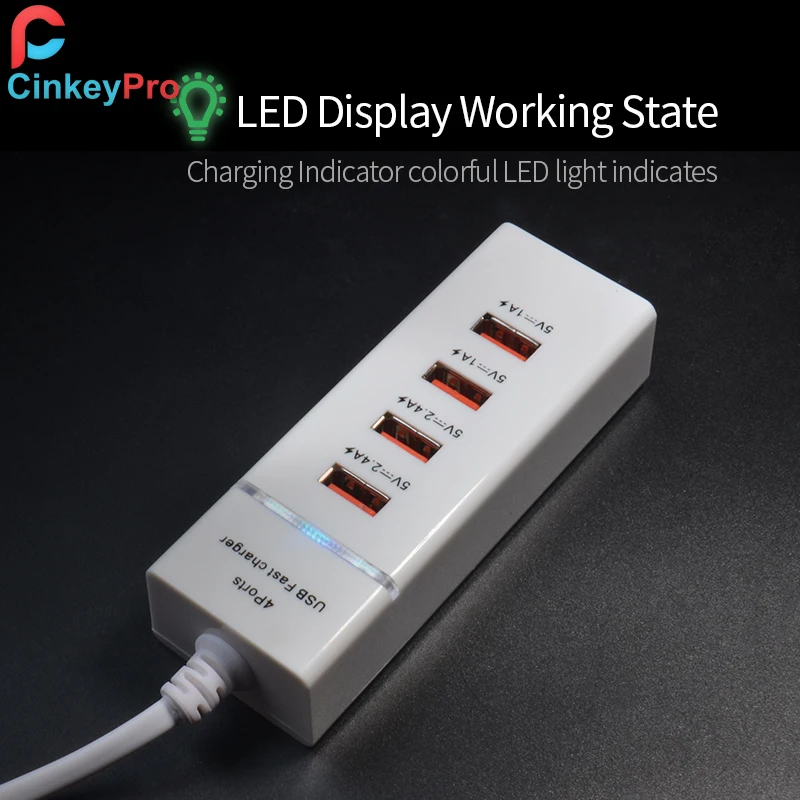 CinkeyPro 4-ميناء عالمي USB مهايئ شاحن للهاتف المحمول شاحن آيفون اللوحي Xiaomi سريع شحن مع مصباح ليد
