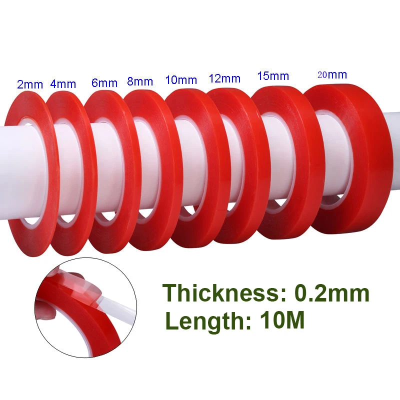 

1rolls 1mm~5mm*10M Strong pet Adhesive PET Red Film Clear Double Sided Tape No Trace for Phone LCD Screen