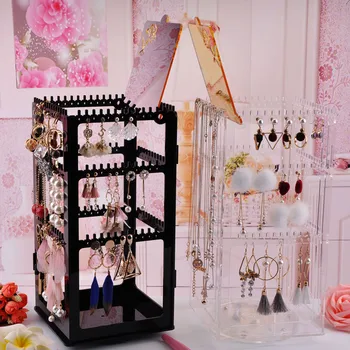 

Behogar 360 Degree Rotatable Acrylic Jewelry Display Stand Holder Organizer for Earrings Necklaces Ear Clips Women Girls