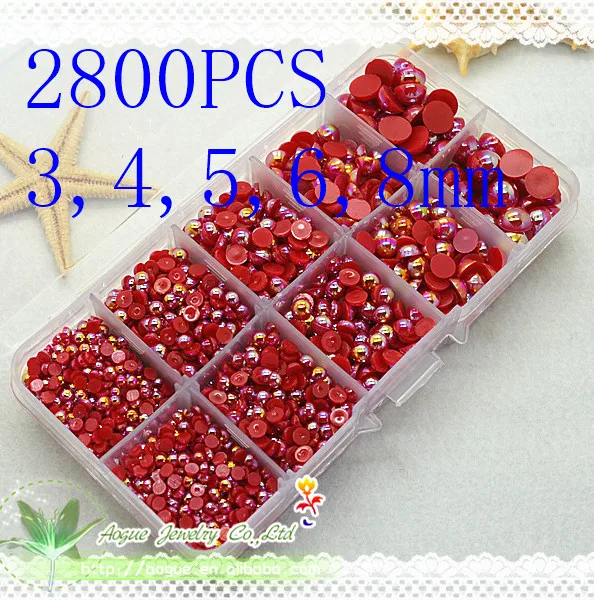 

Box-Packed Red AB color Half Round Flatback Pearls 2800pcs ABS 3,4,5,6,8mm Pearl Beads|Garment Beads Accessories